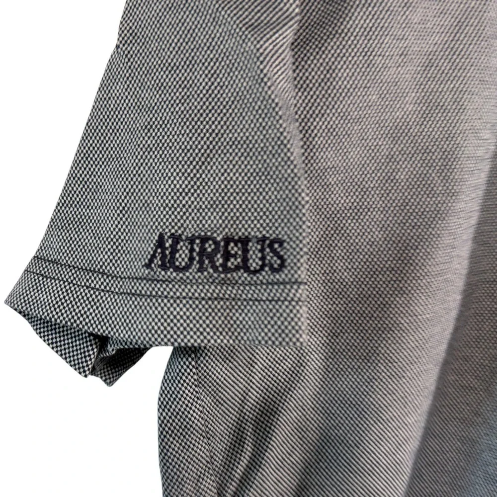 Aureus Mens Egyptian Cotton Polo Shirt Large Navy White Houndstooth Golf Pocket - Picture 4 of 9